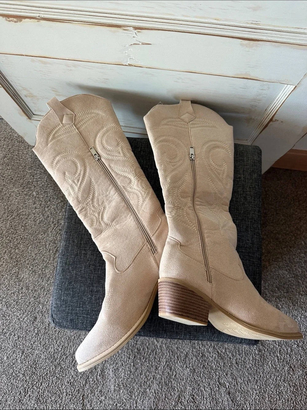 Women's Tall Embroidered Western Boots - Cream